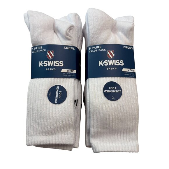 K-Swiss Mens Crew Socks 10-Pair Pack Cushioned Foot White Size 10-13 - Picture 1 of 4